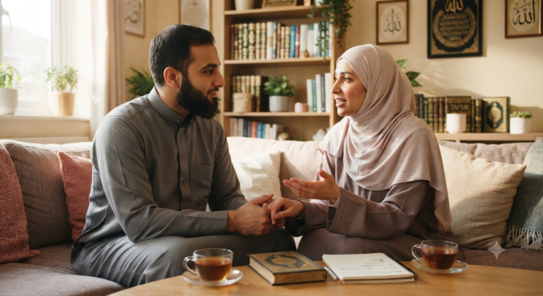 generate an image for Islamic Advice for Marriage Problems Improving Husband-Wife Communication